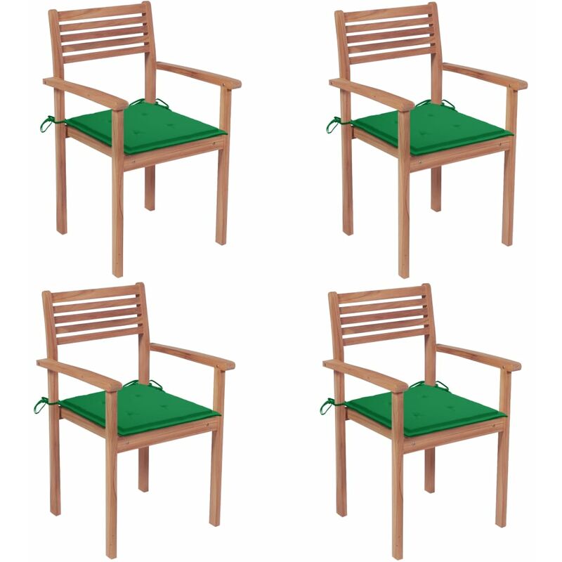 

vidaXL Sillas de jardín 4 uds madera maciza de teca con cojines verdes - Verde