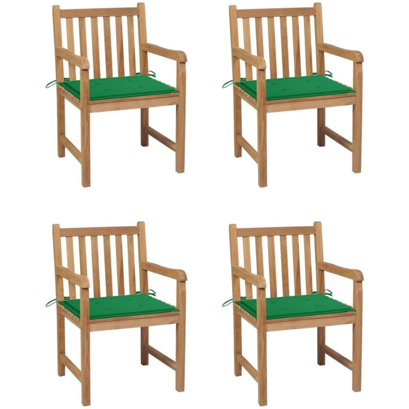 

vidaXL Sillas de jardín 4 uds madera maciza de teca con cojines verdes - Marrón
