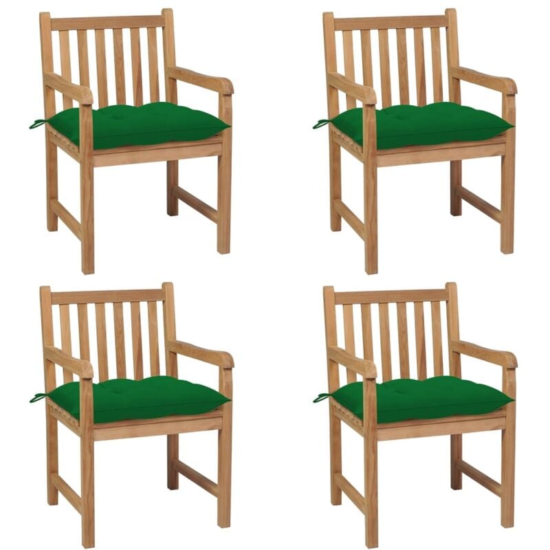 

Sillas de jardín 4 uds madera maciza de teca con cojines verdes - Marrón - Vidaxl