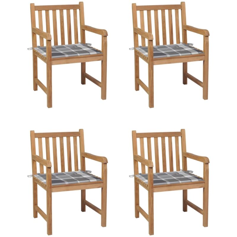 

Sillas de jardín 4 uds madera maciza teca cojines cuadros gris - Marrón - Vidaxl