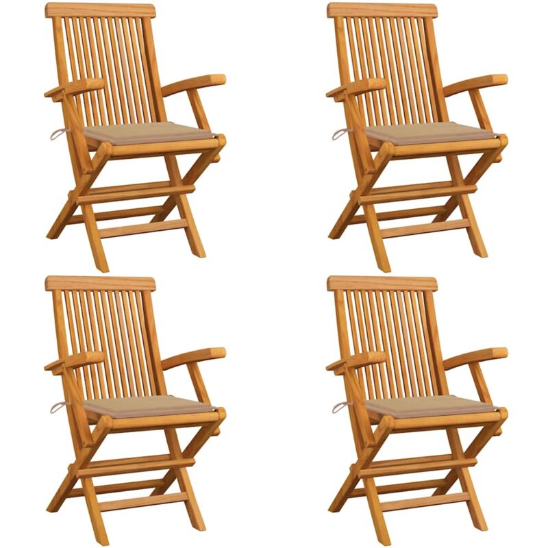 

vidaXL Sillas de jardín 4 unidades con cojines beige madera de teca - Beige