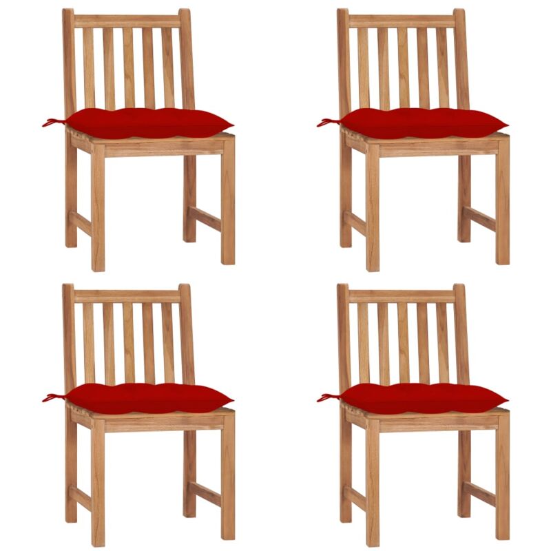 

vidaXL Sillas de jardín 4 unidades madera maciza de teca con cojines - Marrón