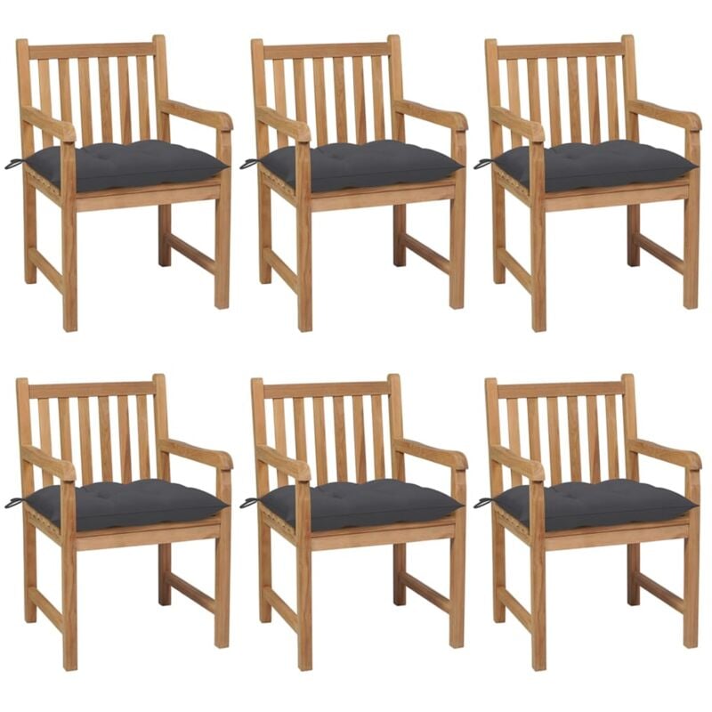 

Sillas de jardín 6 uds madera maciza de teca cojines antracita - Marrón - Vidaxl