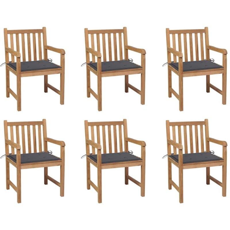 

Sillas de jardín 6 uds madera maciza de teca cojines antracita - Marrón - Vidaxl