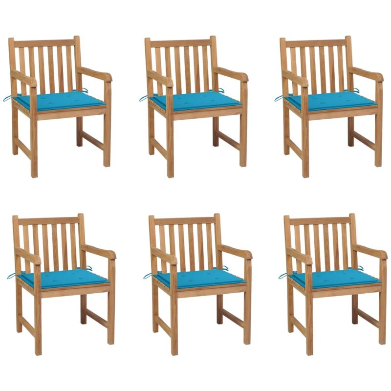 

Sillas de jardín 6 uds madera maciza de teca cojines azul - Marrón - Vidaxl