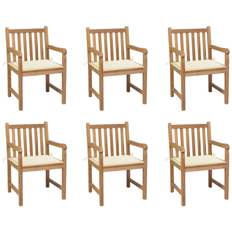 

Sillas de jardín 6 uds madera maciza de teca cojines crema - Marrón - Vidaxl