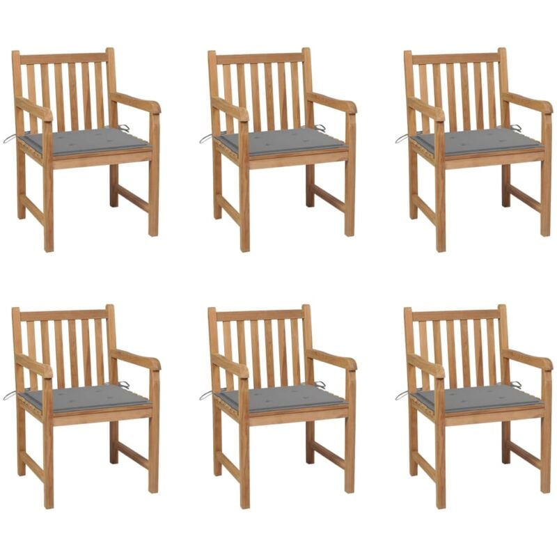 

Sillas de jardín 6 uds madera maciza de teca cojines gris - Marrón - Vidaxl