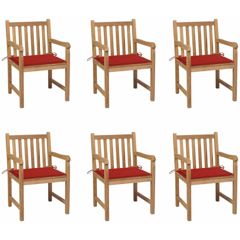 

Sillas de jardín 6 uds madera maciza de teca cojines rojo - Rojo - Vidaxl