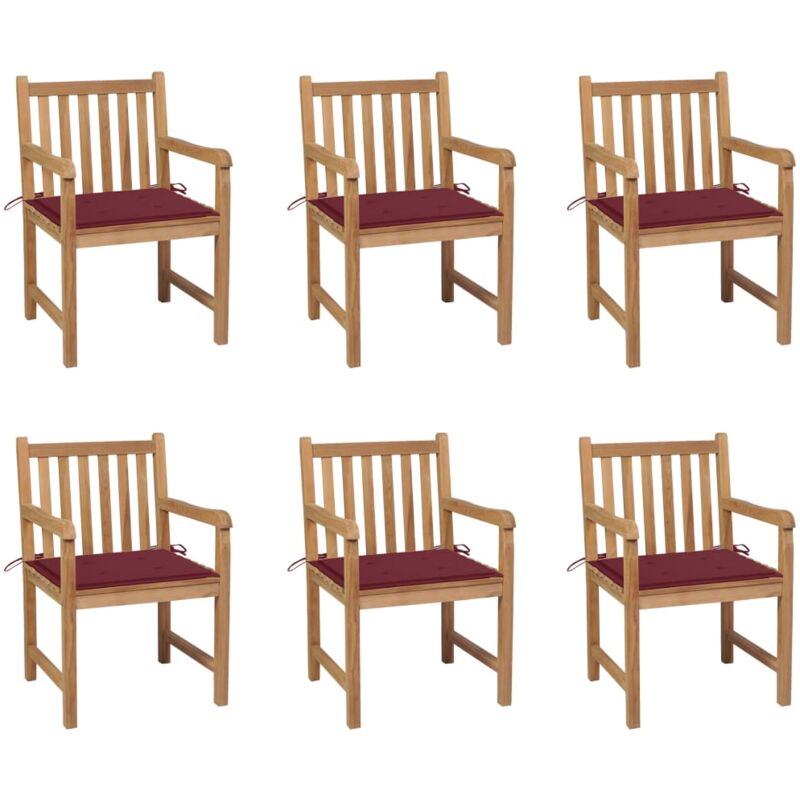 

Sillas de jardín 6 uds madera maciza de teca cojines rojo tinto - Rojo - Vidaxl