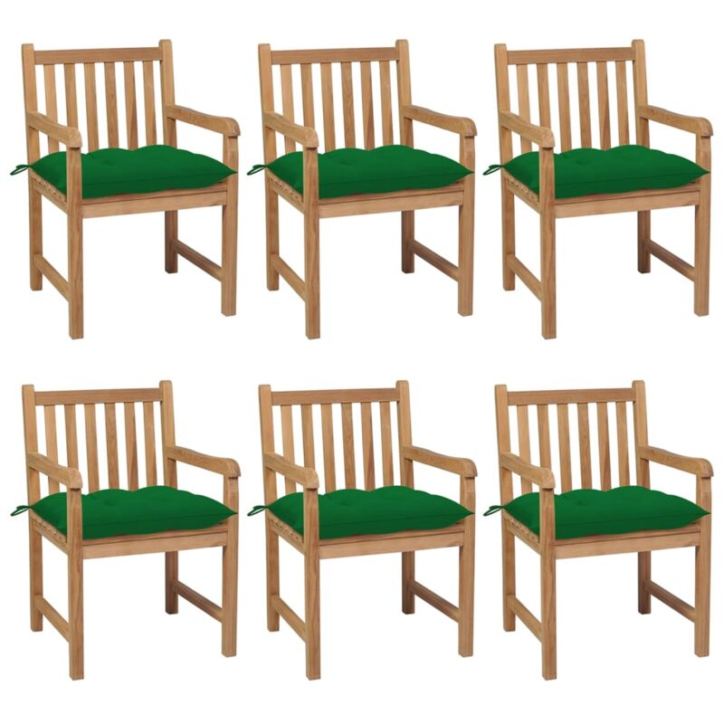 

Sillas de jardín 6 uds madera maciza de teca cojines verde - Marrón - Vidaxl