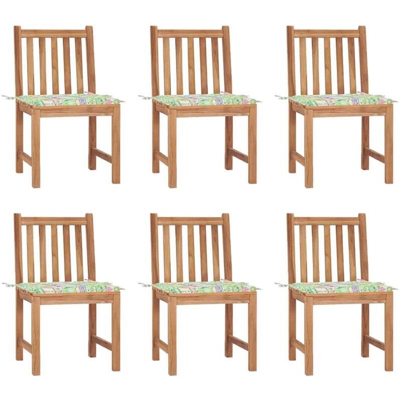 

vidaXL Sillas de jardín 6 unidades con cojines madera maciza de teca - Marrón