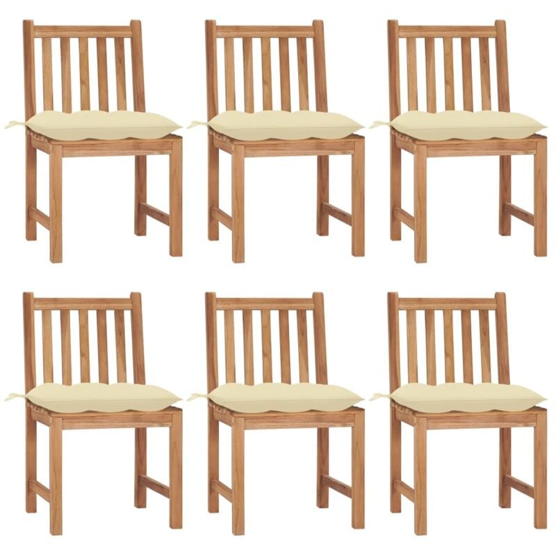 

vidaXL Sillas de jardín 6 unidades madera maciza de teca con cojines - Marrón