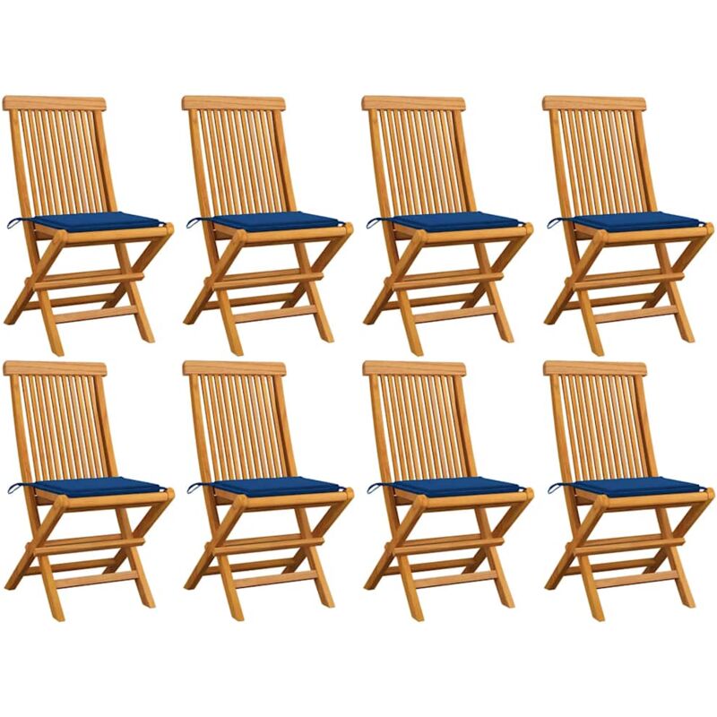 

vidaXL Sillas de jardín 8 uds madera de teca con cojines azul royal - Marrón