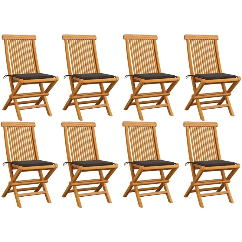 

vidaXL Sillas de jardín 8 uds madera de teca con cojines gris taupe - Marrón