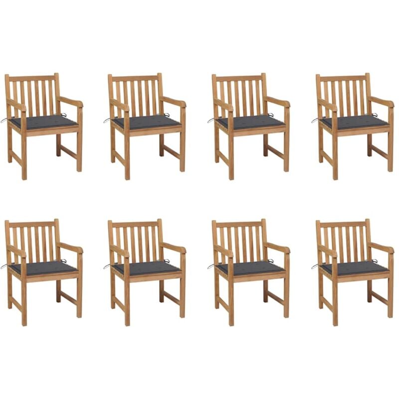 

Sillas de jardín 8 uds madera maciza de teca cojines antracita - Marrón - Vidaxl