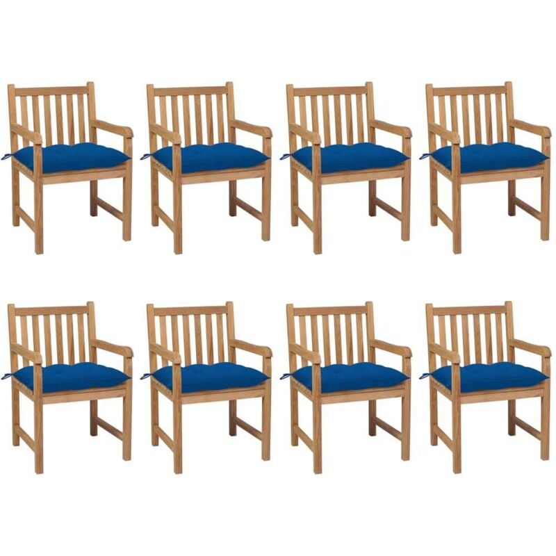 

Sillas de jardín 8 uds madera maciza de teca cojines azul - Marrón - Vidaxl