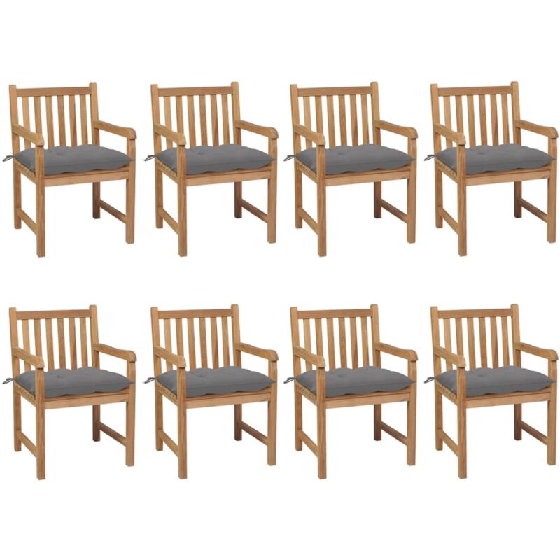 

Sillas de jardín 8 uds madera maciza de teca cojines gris - Marrón - Vidaxl