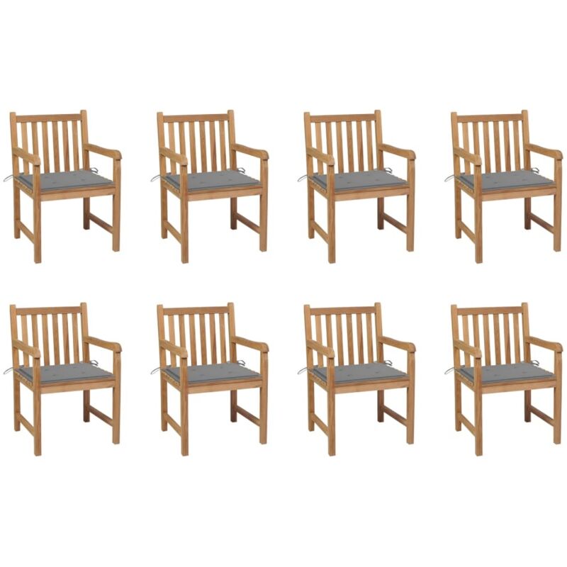 

Sillas de jardín 8 uds madera maciza de teca cojines gris - Marrón - Vidaxl