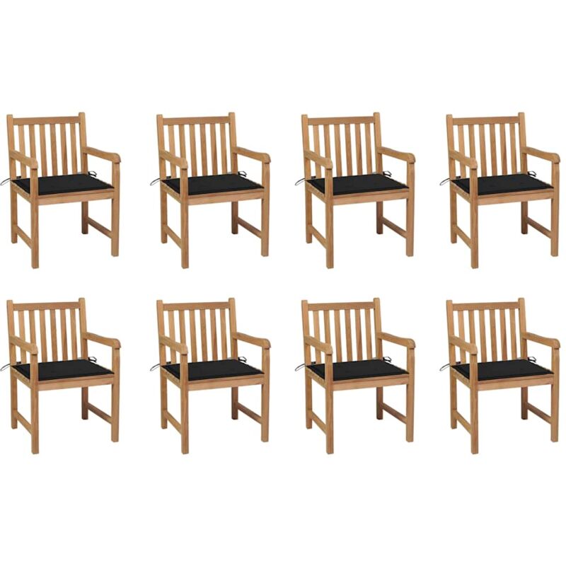 

Sillas de jardín 8 uds madera maciza de teca cojines negro - Marrón - Vidaxl