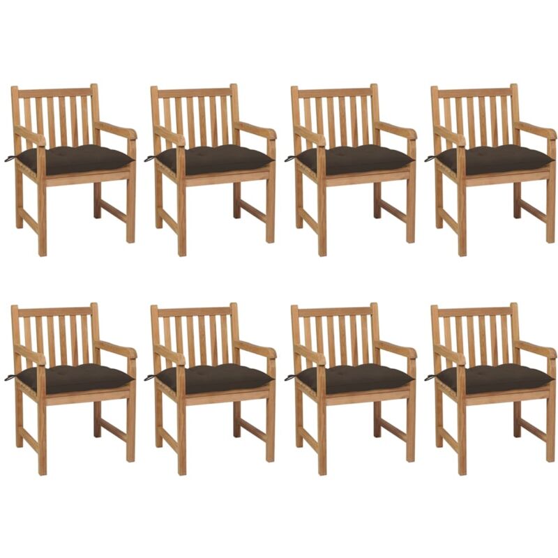 

Sillas de jardín 8 uds madera maciza de teca cojines taupé - Marrón - Vidaxl