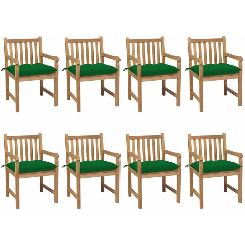 

Sillas de jardín 8 uds madera maciza de teca cojines verde - Marrón - Vidaxl