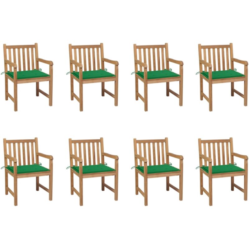 

Sillas de jardín 8 uds madera maciza de teca cojines verde - Marrón - Vidaxl