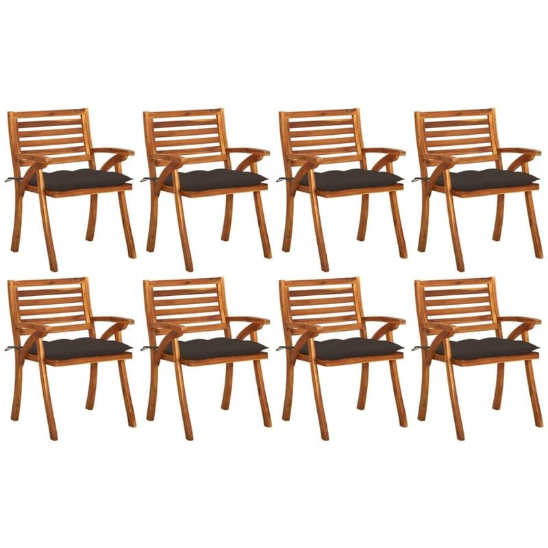 

vidaXL Sillas de jardín 8 uds madera maciza de teca con cojines - Marrón