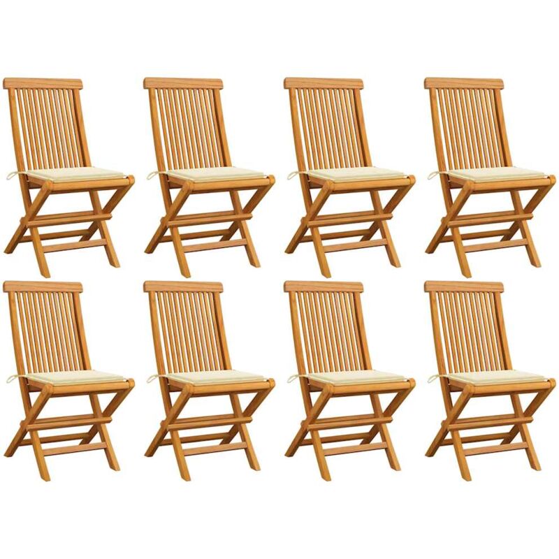 

vidaXL Sillas de jardín 8 uds madera maciza de teca con cojines crema - Marrón