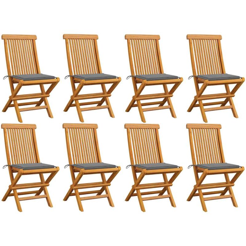 

vidaXL Sillas de jardín 8 uds madera maciza de teca con cojines grises - Marrón