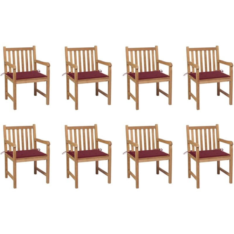 

Sillas de jardín 8 uds madera maciza teca cojines rojo tinto - Marrón - Vidaxl
