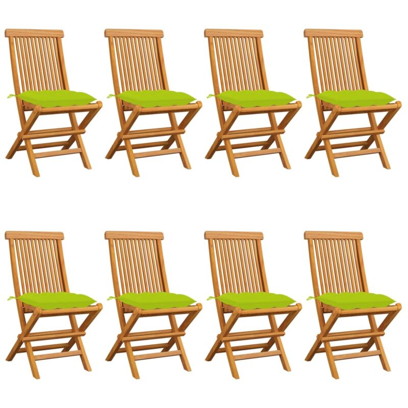 

vidaXL Sillas de jardín 8 uds teca maciza con cojines verde brillante - Marrón