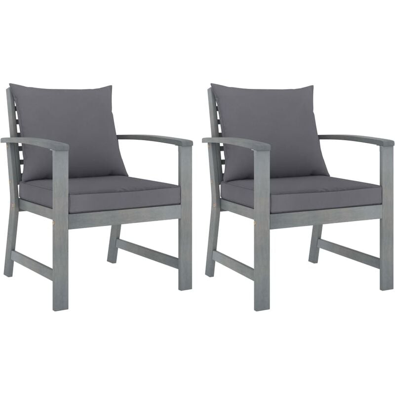 

vidaXL Sillas de jardín cojines 2 uds gris oscuro madera maciza acacia - Gris