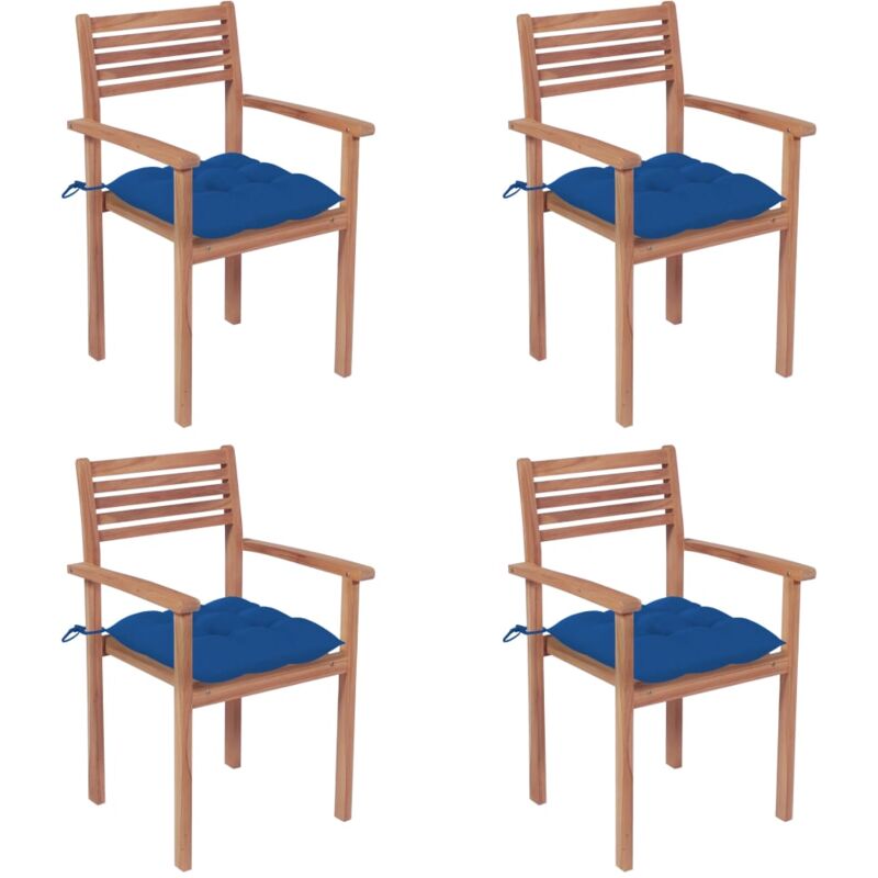 

vidaXL Sillas de jardín con cojines 4 uds madera maciza de teca azules - Azul