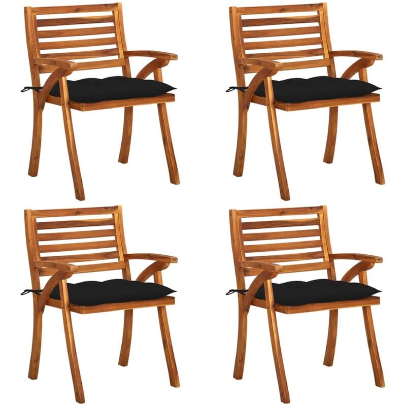 

vidaXL Sillas de jardín con cojines 4 unidades madera maciza de acacia - Marrón