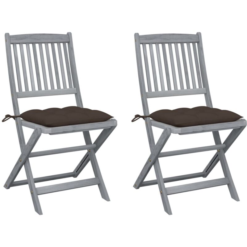

vidaXL Sillas de jardín plegables 2 uds cojines madera maciza acacia - Gris Topo
