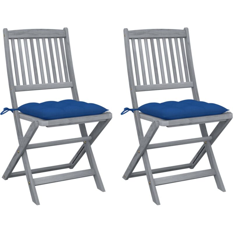 

vidaXL Sillas de jardín plegables 2 uds cojines madera maciza acacia - Azul