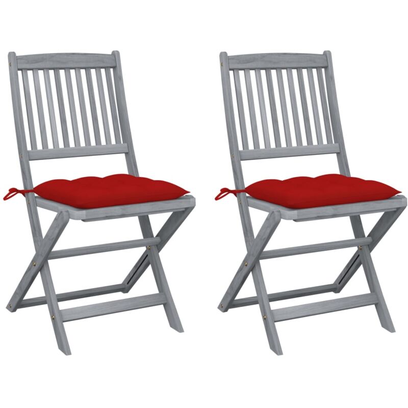 

vidaXL Sillas de jardín plegables 2 uds cojines madera maciza acacia - Rojo