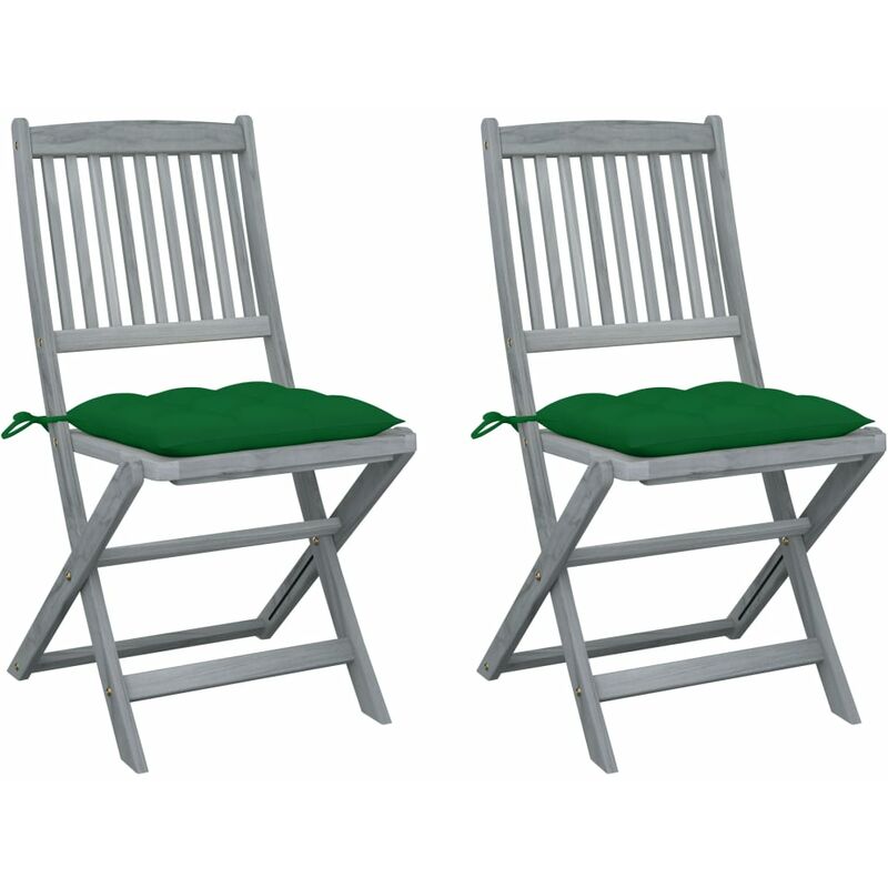 

vidaXL Sillas de jardín plegables 2 uds cojines madera maciza acacia - Verde
