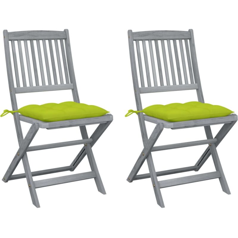 

vidaXL Sillas de jardín plegables 2 uds cojines madera maciza acacia - Verde