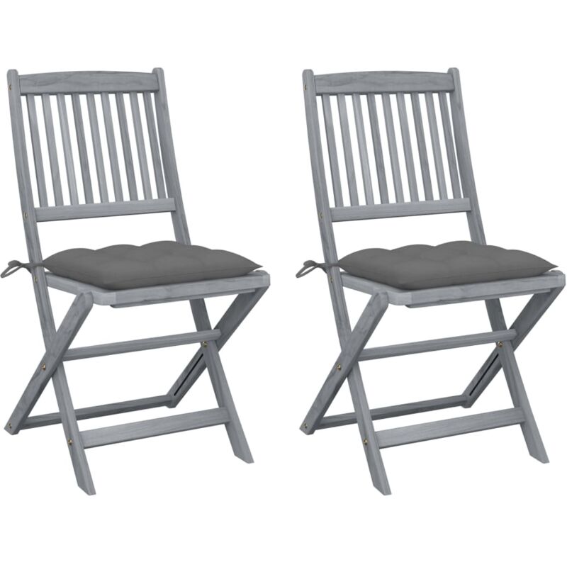 

vidaXL Sillas de jardín plegables 2 uds cojines madera maciza acacia - Gris