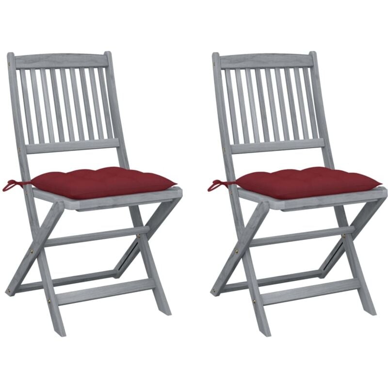 

vidaXL Sillas de jardín plegables 2 uds cojines madera maciza acacia - Rojo