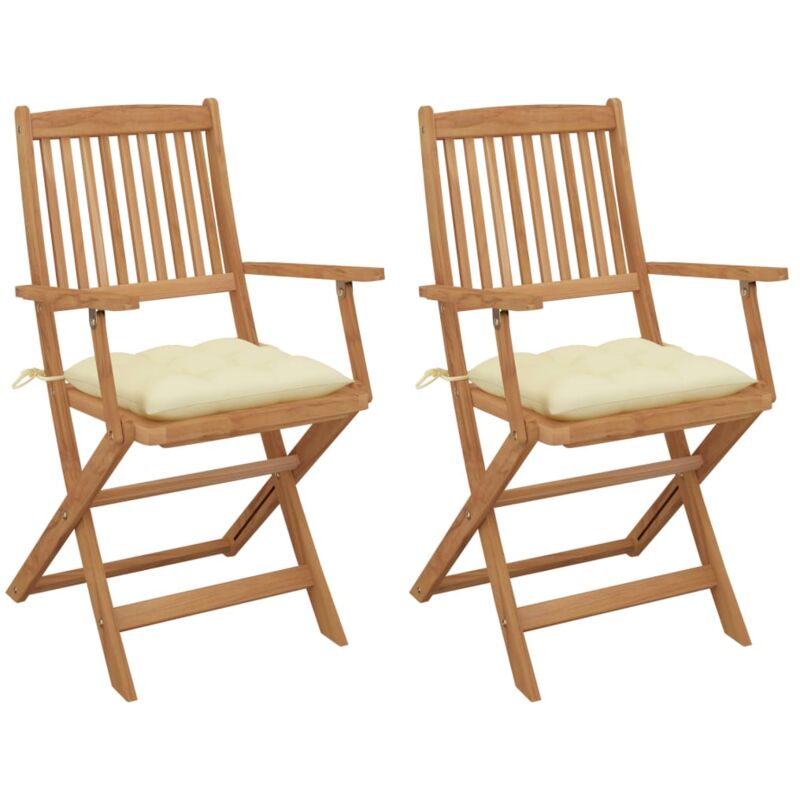 

vidaXL Sillas de jardín plegables 2 uds y cojines madera maciza acacia - Crema