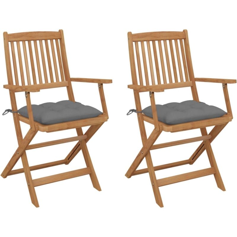 

vidaXL Sillas de jardín plegables 2 uds y cojines madera maciza acacia - Gris