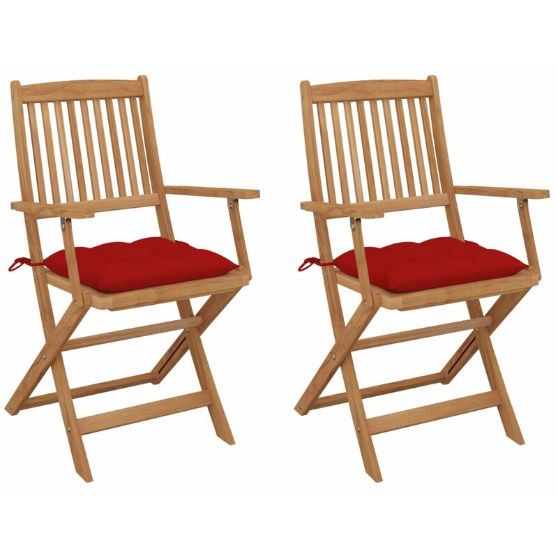 

vidaXL Sillas de jardín plegables 2 uds y cojines madera maciza acacia - Rojo