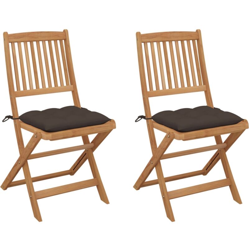 

vidaXL Sillas de jardín plegables 2 uds y cojines madera maciza acacia - Gris Topo