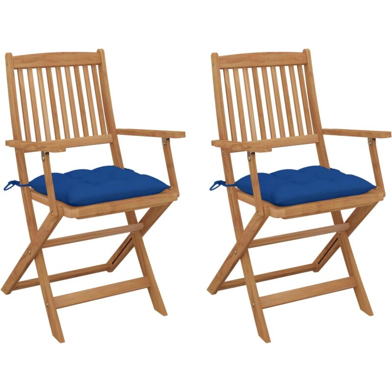 

vidaXL Sillas de jardín plegables 2 uds y cojines madera maciza acacia - Azul
