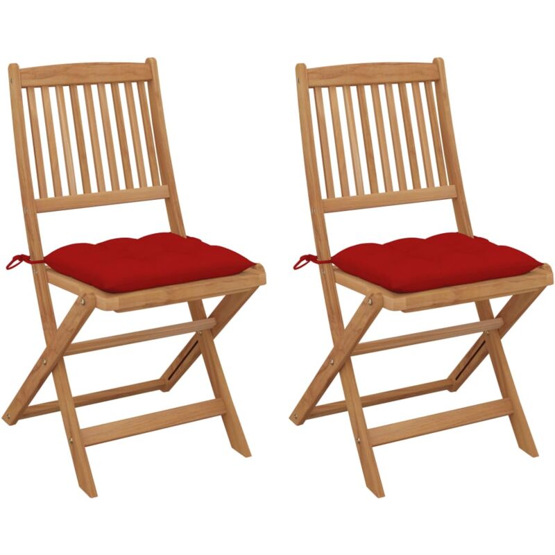 

vidaXL Sillas de jardín plegables 2 uds y cojines madera maciza acacia - Rojo