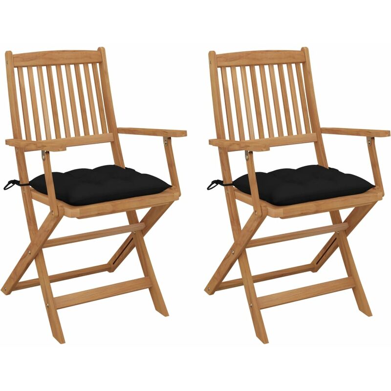 

vidaXL Sillas de jardín plegables 2 uds y cojines madera maciza acacia - Negro