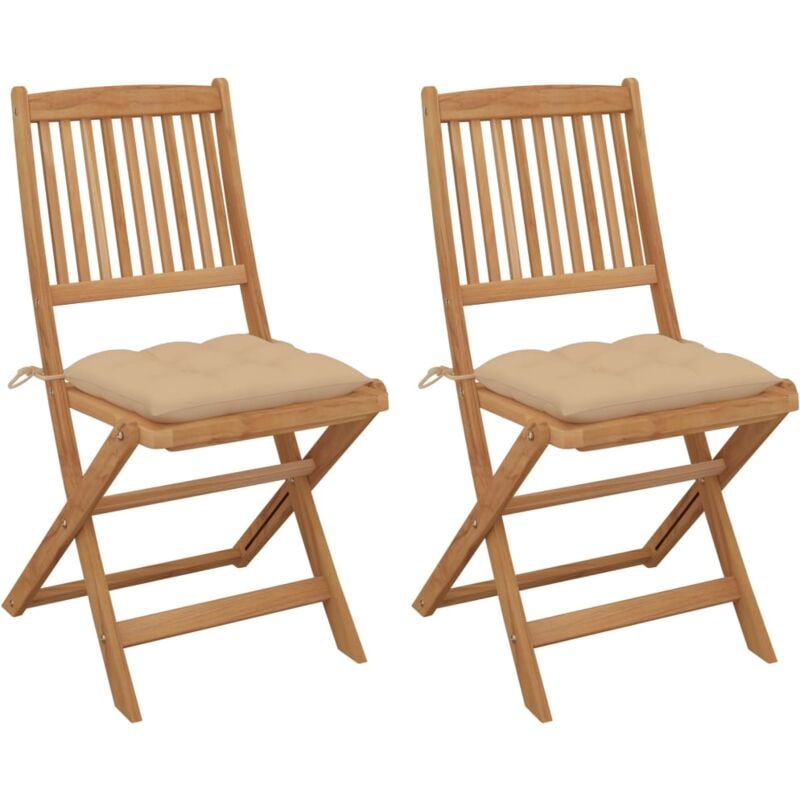 

vidaXL Sillas de jardín plegables 2 uds y cojines madera maciza acacia - Beige