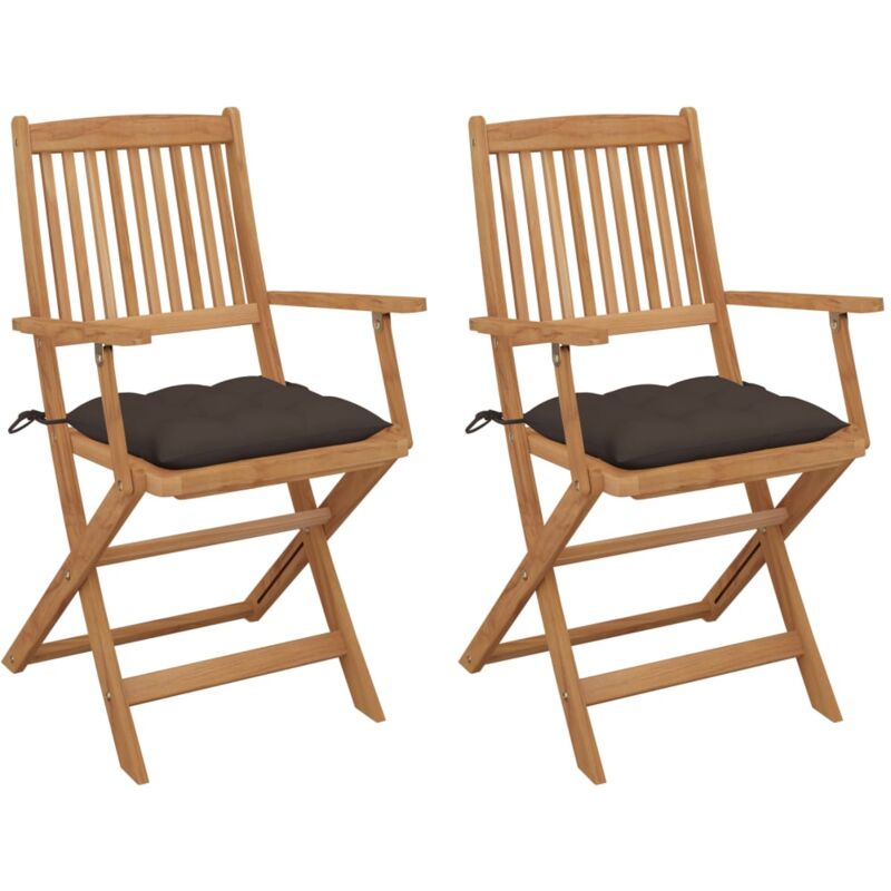 

vidaXL Sillas de jardín plegables 2 uds y cojines madera maciza acacia - Gris Topo